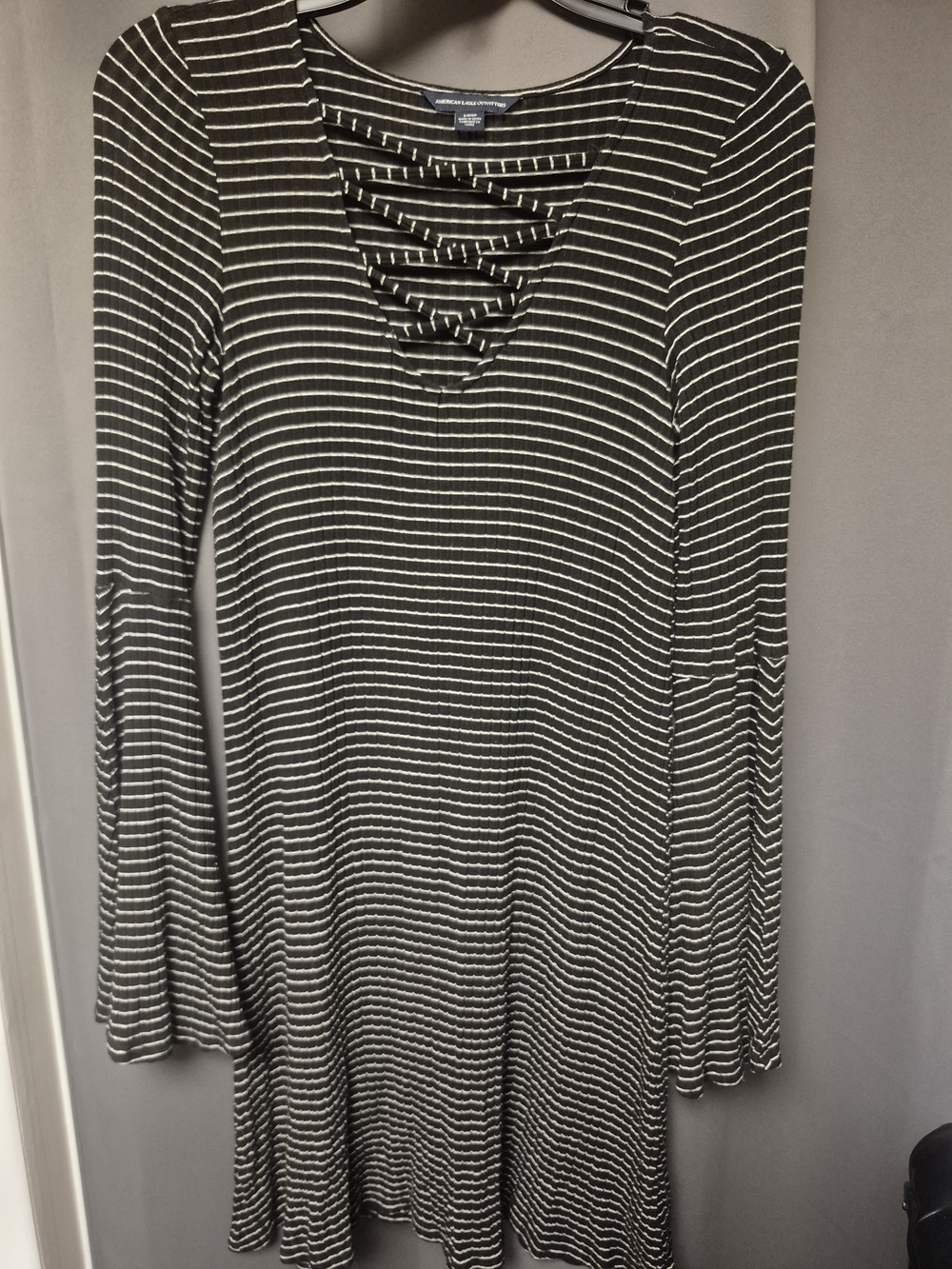 American Eagle Outfitters Black & White Striped Long Sleeve Dress